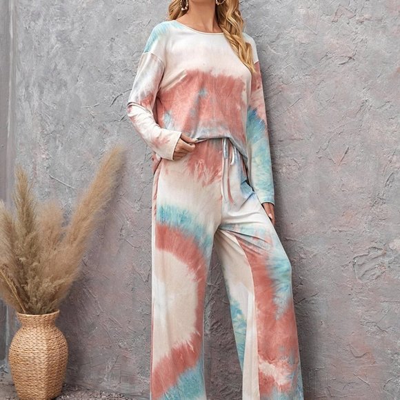Multicolor Boho Womens tie dye Pants & Tee Set coord set - Picture 3 of 5